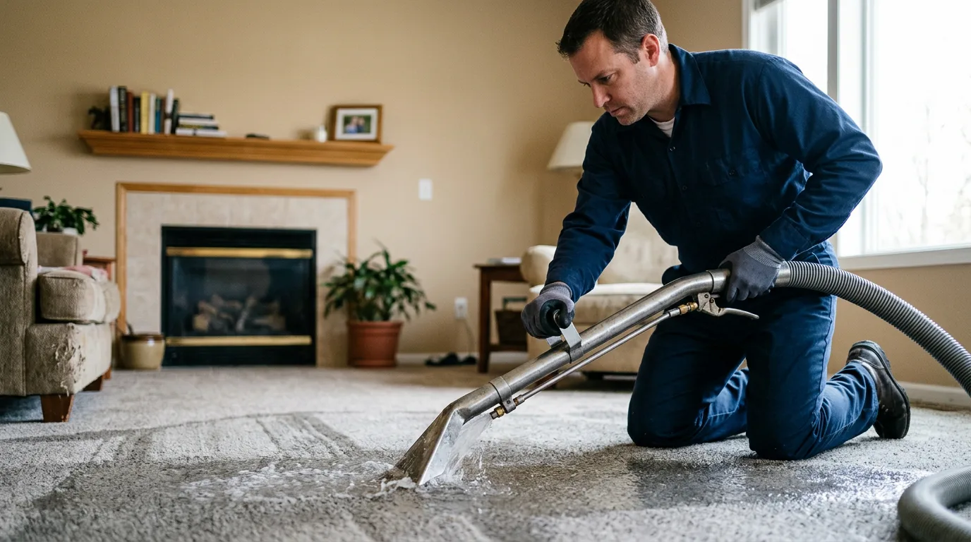 Water damage restoration technician working near Deering, MO
